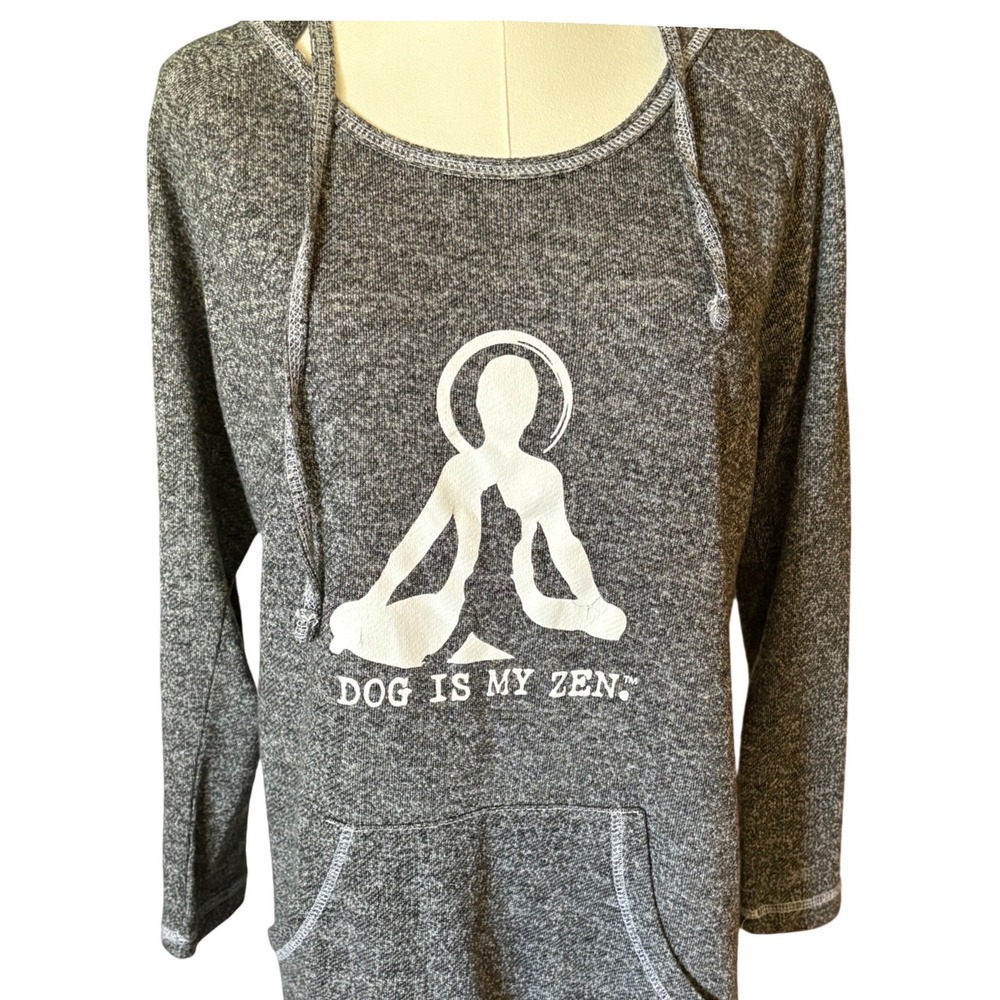 Dog Is Good Gray Marled Dog Is My‎ Zen Yoga Graphic Hoodie Pullover Womens L